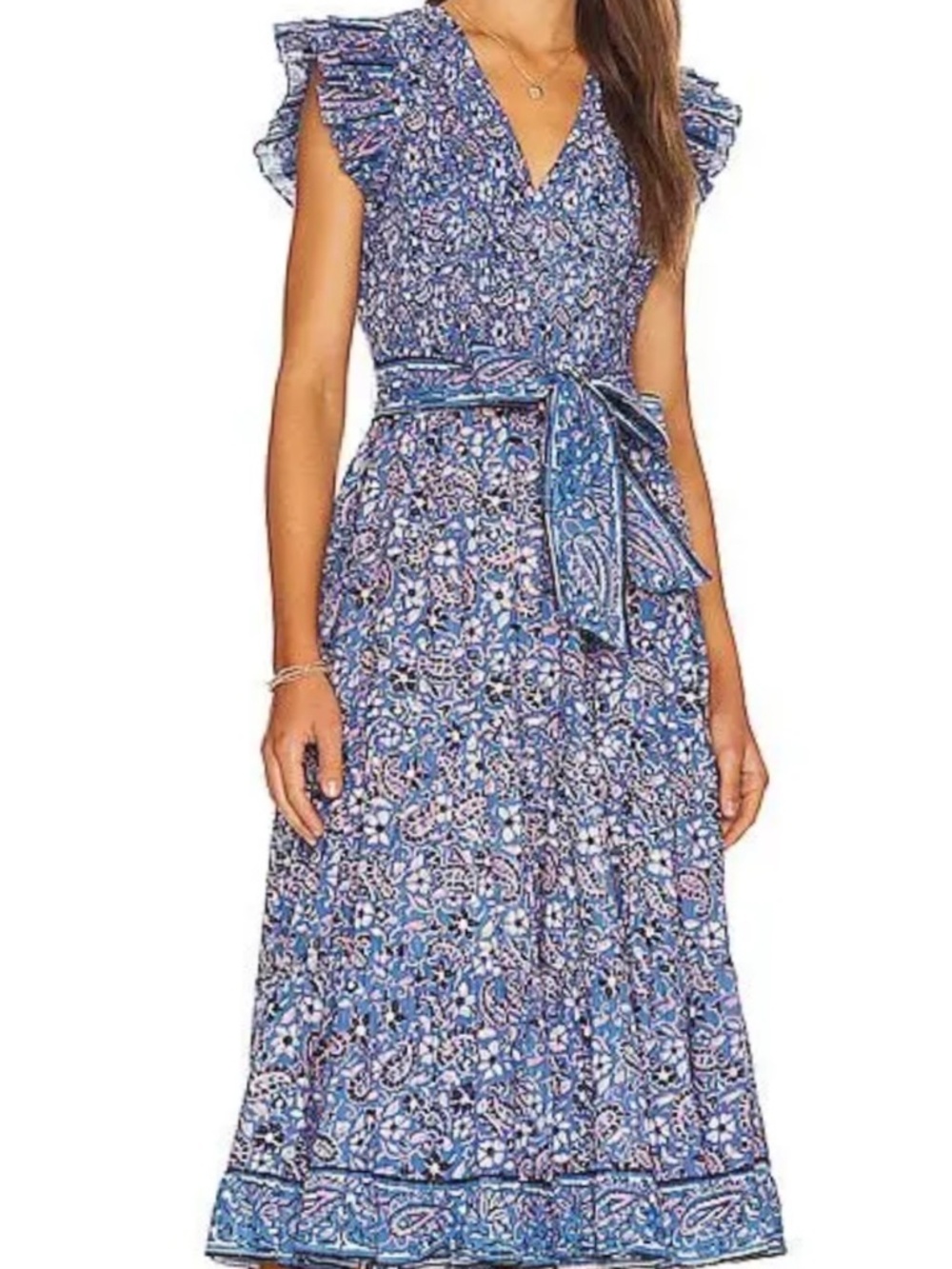 Cleobellaโ Dress size XS blue paisley midi smocked wedding boho cottage